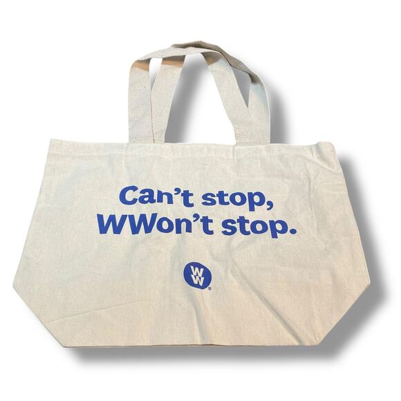 Weight Watchers WW Can't Stop WWon't Stop Canvas Tote Rare Natural 18"W - Picture 3 of 9